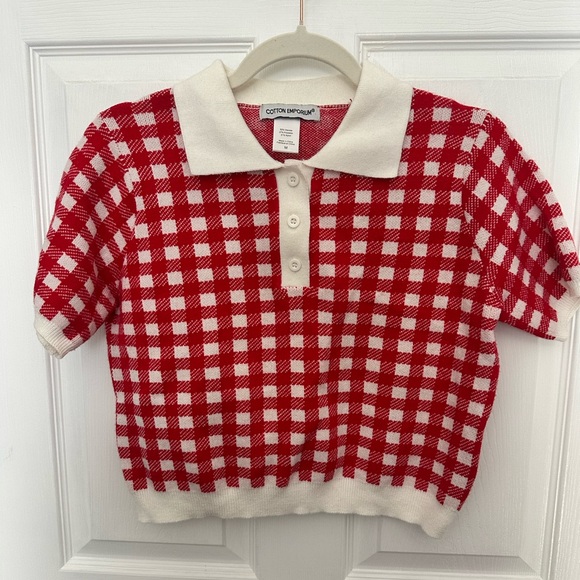 Cotton Emporium Sweaters - Women’s Cotton Emporium Red & White Gingham Cropped Sweater Sz:Medium